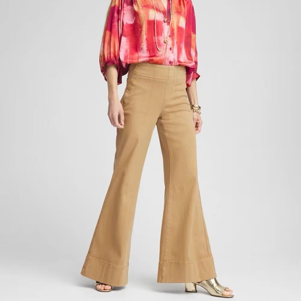 NWT Chico’s Pull-On Flare Pants Women’s Size 1P (8P) Tan High Rise Wide Leg